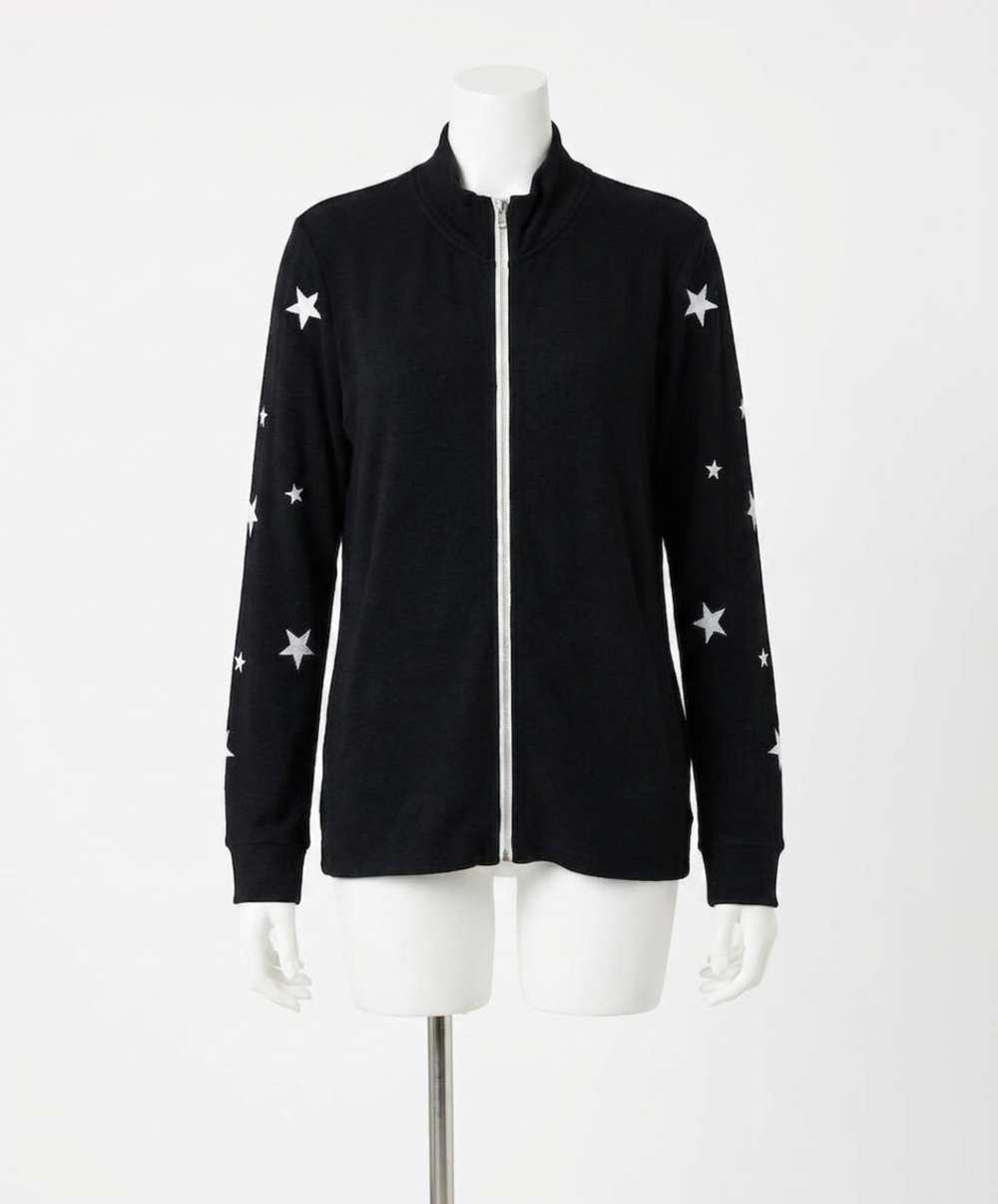 NEW FRENCH KYSS women's star zip up jacket in black ivory